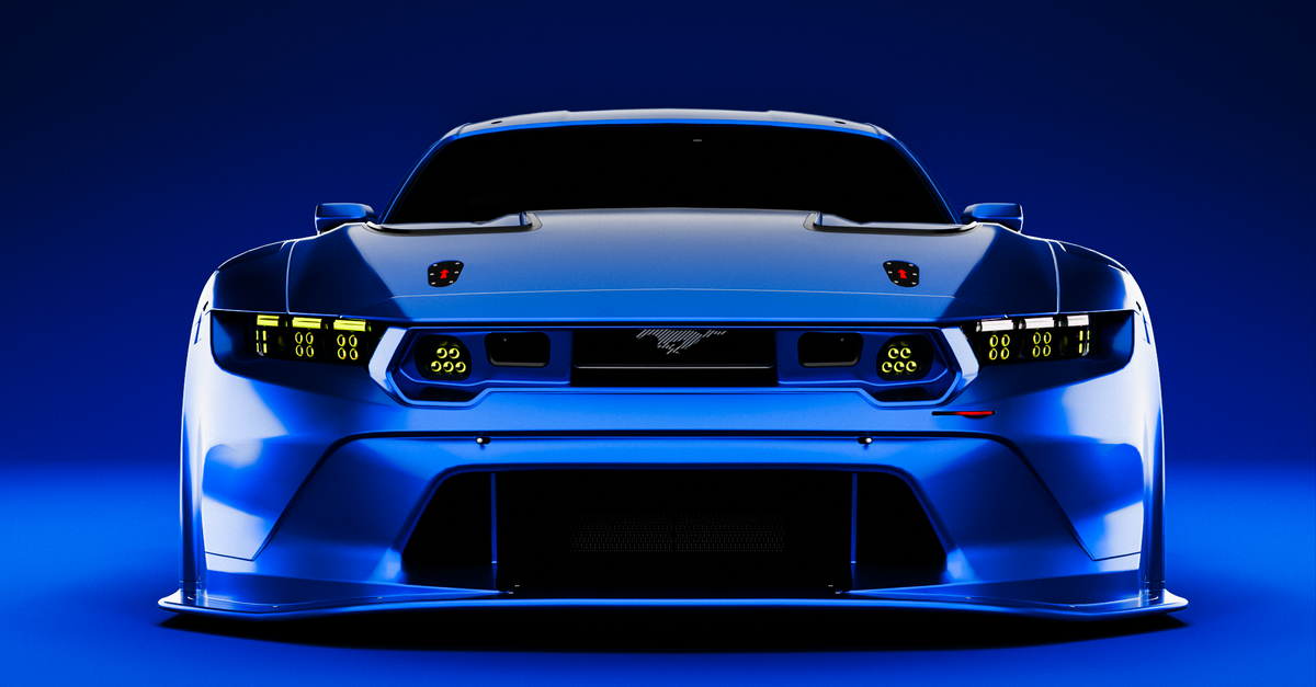 Blue performance car on a studio-blue backdrop